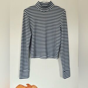 American Eagle Outfitters Navy and White Striped Long Sleeve Crop Tee
